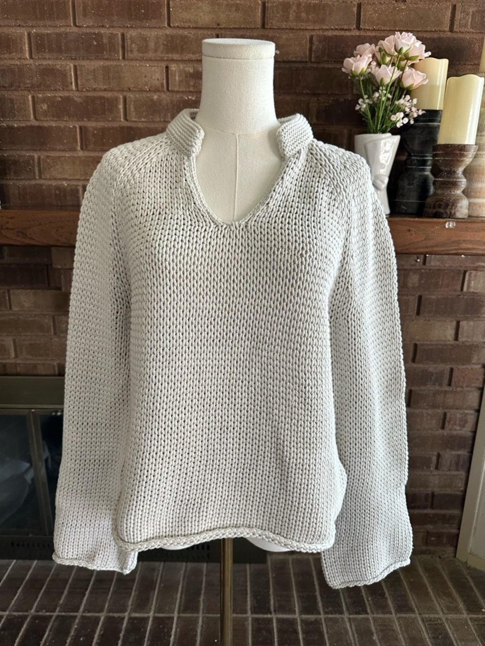 Brochu Walker  Chunky Knit V-Neck Pullover Sweater Size Small